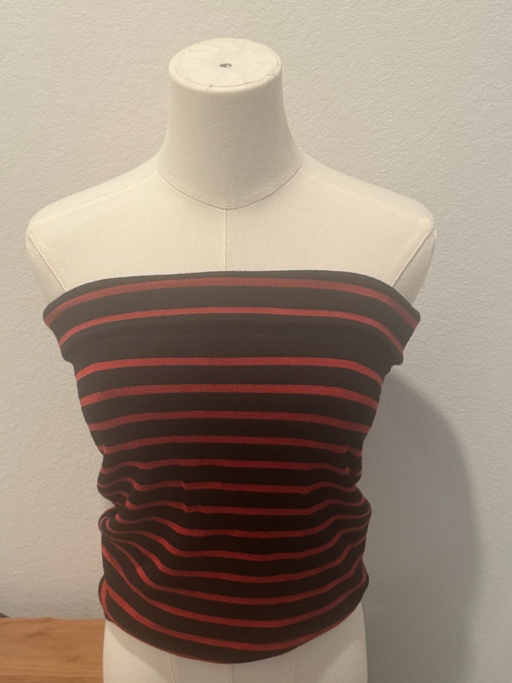 Acture Brasil Ribbed Knit Striped Tube Top Bandeau Black Red, Size Large